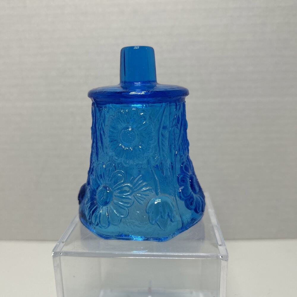 MCM Blue Glass Pegged Cup Votive Sconce Candle Holder Floral Daisy Tulip